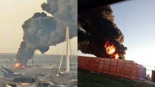 VIDEO Incendiu de proporții la un depozit, &icirc;n Arad. Norul de fum dens a acoperit &icirc;ntregul oraș. S-a trimis RO-Alert