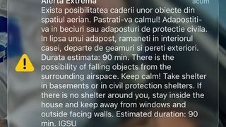 RO-ALERT &icirc;n Tulcea. Localnicii sunt avertizați că pot pica obiecte din spațiul aerian pe fondul războiului din Ucraina