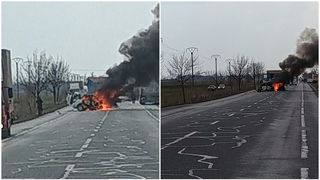 Doi bărbați au murit &icirc;ntr-un accident rutier, pe E85, &bdquo;Drumul morții&rdquo;. Unul a fost găsit carbonizat &icirc;n mașina cuprinsă de flăcări