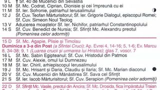 Calendar ortodox martie 2026