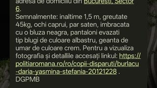 Daria a plecat de acasă și nu s-a mai &icirc;ntors. RO-Alert pentru găsirea minorei de 13 ani