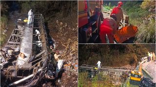 VIDEO Un autocar a căzut &icirc;ntr-o prăpastie. Cel puțin 14 oameni și-au pierdut viața pe loc