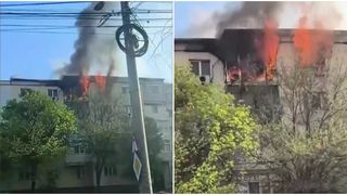 VIDEO Un apartament dintr-un bloc din Craiova a luat foc. O mamă și fiica ei, evacuate de salvatori