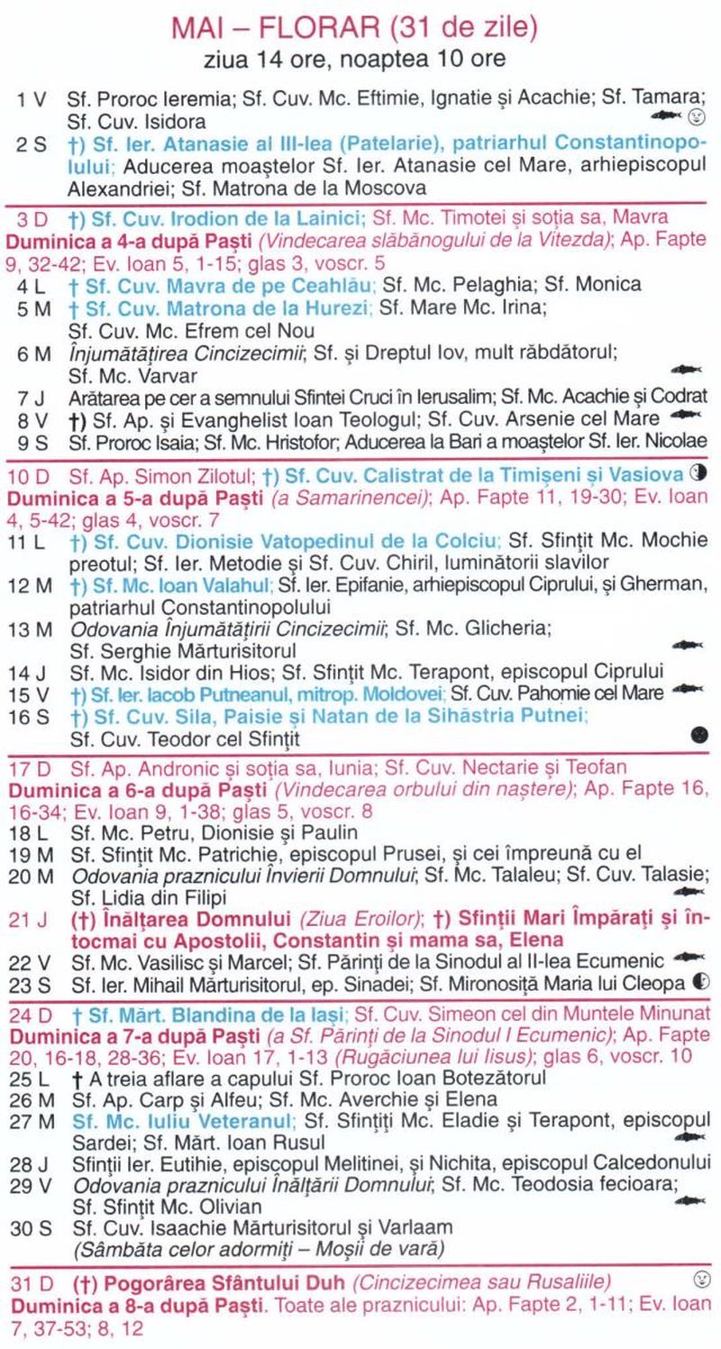 Calendar ortodox mai 2026
