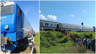 Locomotiva unui tren care circula spre Baia Mare a fost cuprinsă de flăcări &icirc;n mers. Peste 60 de de călători au fost evacuați