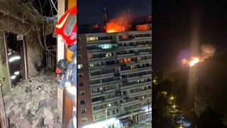 VIDEO Explozie și incendiu, după ce o dronă rusească a căzut pe un bloc din Galați. S-a trimis mesaj RO-Alert. Două avioane F16, ridicate de la sol