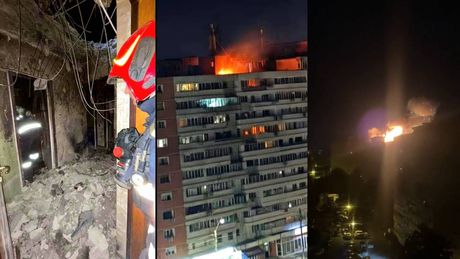 VIDEO Explozie și incendiu, după ce o dronă rusească a căzut pe un bloc din Galați. S-a trimis mesaj RO-Alert. Două avioane F16, ridicate de la sol
