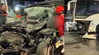 O șoferiță băută a intrat cu mașina &icirc;ntr-un autobuz plin cu muncitori. Cinci persoane au fost rănite