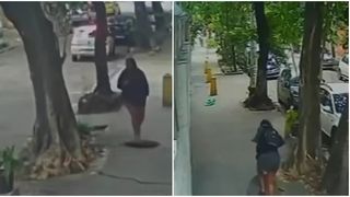 VIDEO Capcana de pe trotuar: o femeie a căzut &icirc;ntr-un canal