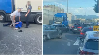 Un șofer de TIR a fost scos cu forța din cabină și arestat direct pe autostradă. Rom&acirc;nul i-a speriat pe ceilalți conducători 
