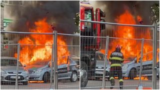 Mașină cuprinsă de flăcări pe Bulevardul Ion Mihalache. Șoferul a reușit să se salveze la timp