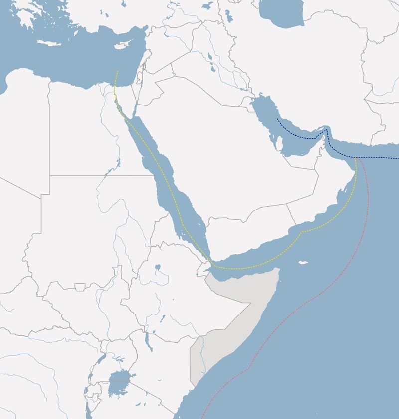 Bab el-Mandeb, o strâmtoare îngustă la capătul sudic al Mării Roșii