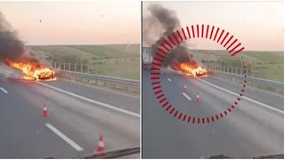 VIDEO O mașină a luat foc pe autostrada A1