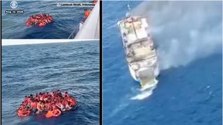 VIDEO Feribot cu sute de turiști, &icirc;n flăcări. Operațiune contracronometru de căutare a unor persoane dispărute