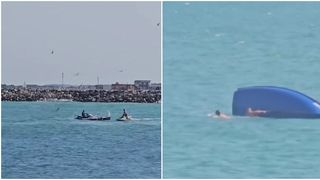 VIDEO Velier răsturnat la Mangalia. Salvare la limită