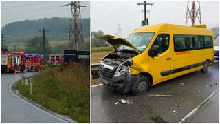 Microbuz şcolar, implicat &icirc;ntr-un accident rutier &icirc;n Sălaj. 8 copii și 3 adulți, evaluaţi medical la fața locului