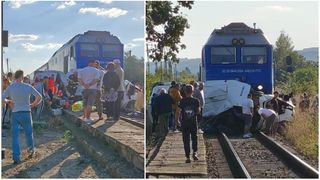 Trei adulți și un minor de 12 ani au murit loviți de tren, &icirc;n Galați. Autoutilitara &icirc;n care se aflau a fost distrusă complet
