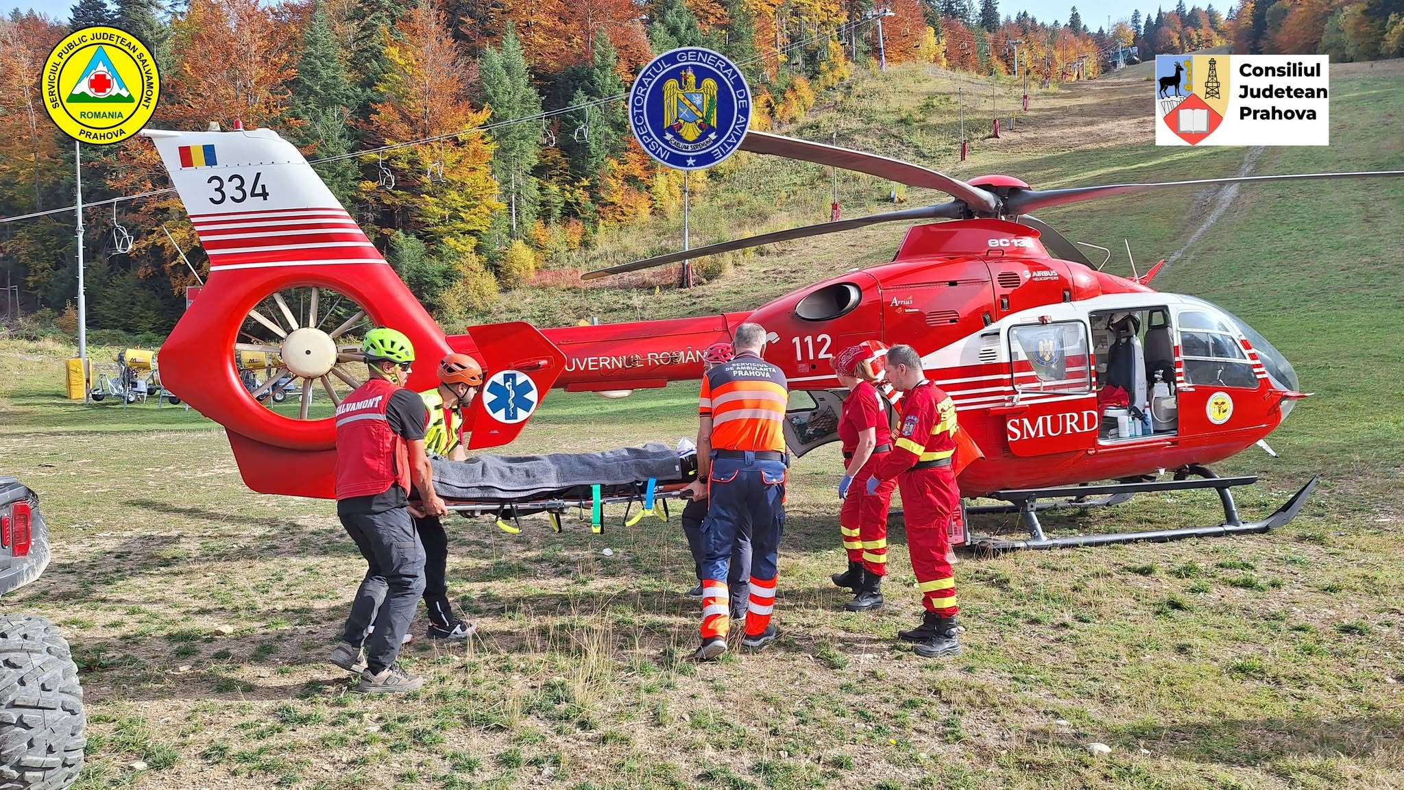 Intervenție cu eclicopterul SMURD Un băiat de 14 ani, rănit în Azuga, în timpul unui traseu de mountain-bike