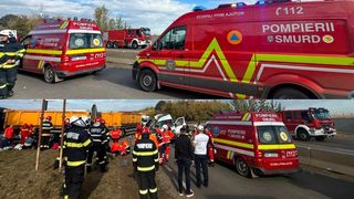 VIDEO Două persoane au murit și 18 au fost transportate la spital, după impactul dintre un microbuz și o autobasculantă. Accident grav &icirc;n Buftea