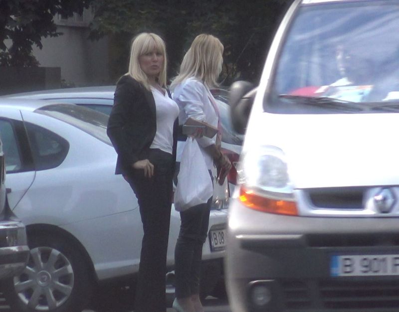 Elena udrea si Ruxandra Dragomir asteapta ceva timp pana reusesc sa traverseze strada