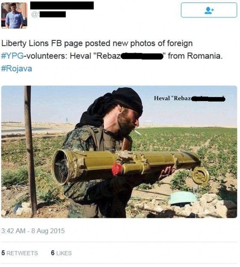 Rebaz apare pe mai multe dintre conturile unitatilor de lupta kurde