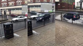 Inundatii puternice in Londra! Un londonez a reusit sa isi conduca masina direct in mijlocul apelor! S-a scufundat cu totul!