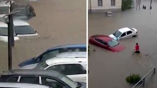 Potop in Tulcea. Centrul orasului este pur si simplu sub apa, iar masinile plutesc. Strazile sunt complet inundate