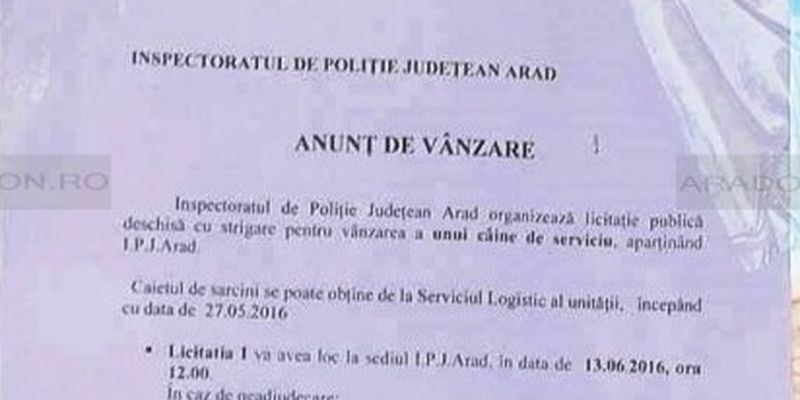 Anuntul de la sediul Politiei Arad