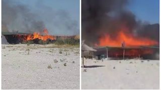 Incendiu la Vadu! A ars cherhanaua de pe plaja! Imaginile dezastrului