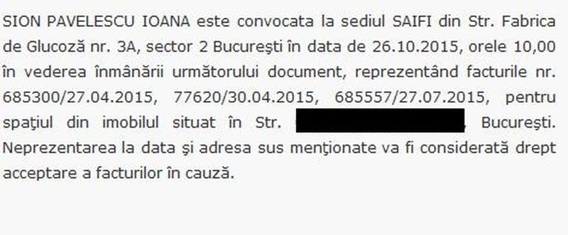 Actrita a ajuns sa fie instiintata prin mica publicitate ca trebuie sa-si plateasca chiria