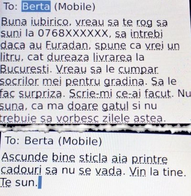 Mesajul trimis de Madalina Manole prietenei sale, prin care ii cerea Furadan