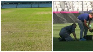 Gazonul de pe Cluj Arena a fost cosmetizat cu trei ore inainte de inceperea meciului cu Muntenegru. Gaurile din gazon au fost acoperite cu iarba taiata