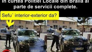 Imagini halucinante. Directorul adjunct al Politiei Locale Braila isi pune subalternii sa ii spele masina de lux in curtea institutiei