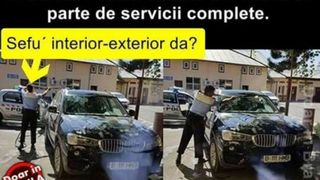 Pe facebook au aparut doua fotografii in care un politist ii spala masina superiorului sau