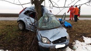 Accident teribil in Arad. Doi soţi au murit după ce s-au răsturnat cu maşina &icirc;ntr-un şanţ, apoi s-au izbit de un copac