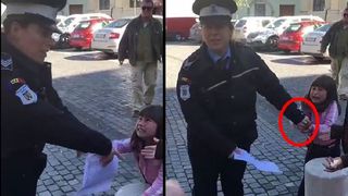 O politista din Sibiu bruscheaza o fetita de numai cativa anisori. Micuta plange de mama focului, politista o imobilizeaza ca pe un infractor