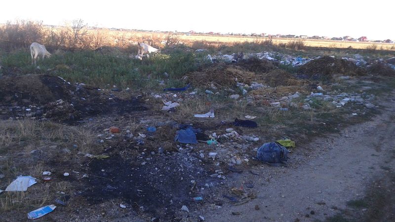 Munti de gunoaie si materiale de constructii zac pe campul de langa Buzescu
