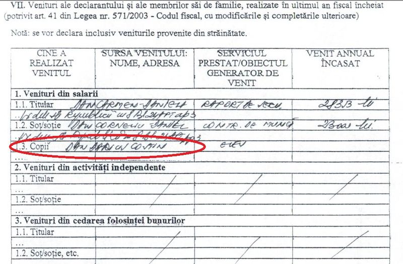 In declaratia de avere a lui Carmen Dan apare numele fiului ei, care in 2011 era inca elev