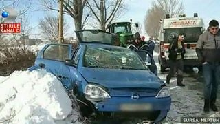 Inconstienta criminala. Au taiat un copac de la marginea drumului exact peste o masina care circula pe sosea. Soferul a ramas captiv automobil