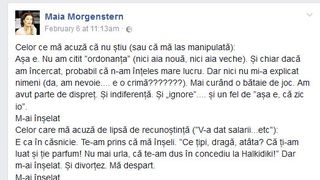 Acesta e mesajul postat de Maia pe pagina sa de Facebook