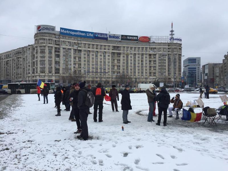 Oamanii s-au strans in fata Guvernului, inca de la pranz, chiar daca ningea