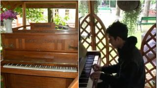 Un baiat al strazii canta la pian intr-un parc din Oradea, pe o ploaie torentiala! Talentul lui te va lasa fara cuvinte