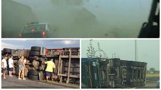 Tornada in vestul tarii. Mai multe TIR-uri s-au rasturnat, iar un tren a fost la un pas de catastrofa