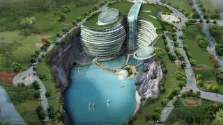Hotelul de cinci stele construit intr-o cariera de piatra! Are un lac navigabil, cascade spectaculoase si o padure in loc de acoperis