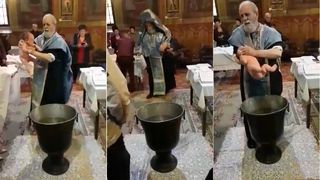 Imagini socante intr-o biserica din Braila. Oamenii au inlemnit cand preotul nervos a pus mana pe bebelus