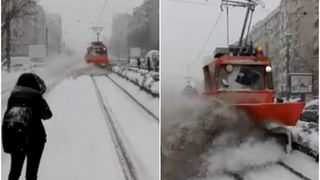 Un angajat RATB este cercetat disciplinar, dupa ce a umplut de zapada un pieton cu plugul-perie