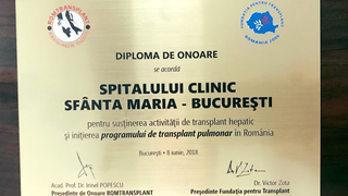 Spitalul Clinic &ldquo;Sfanta Maria&rdquo;, premiat de Ziua Nationala a Transplantului
