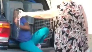 O femeie a fost arestata dupa ce a fost surprinsa transportandu-si proprii nepoti in custi pentru caini! Imagini revoltatoare!