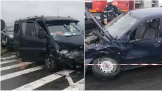 Un microbuz plin cu pasageri si un autoturism s-au ciocnit violent pe soseaua de centura a Alexandriei!