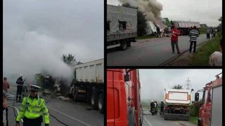 Accident teribil in Maramures! Un sofer a ars de viu, dupa ce microbuzul pe care il conducea a fost izbit din plin de un TIR